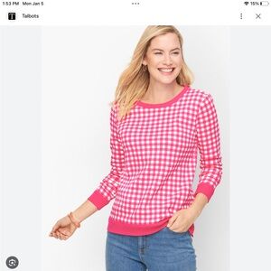Talbots Pink Gingham Crewneck Sweater